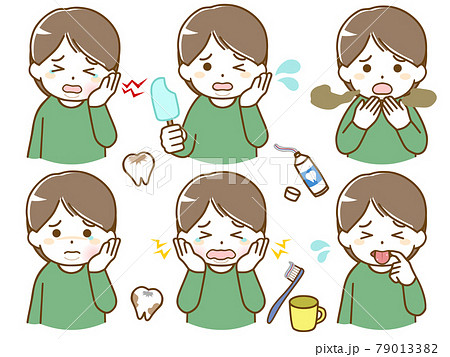 口の中に異常がある太った若い男性のイラスト素材