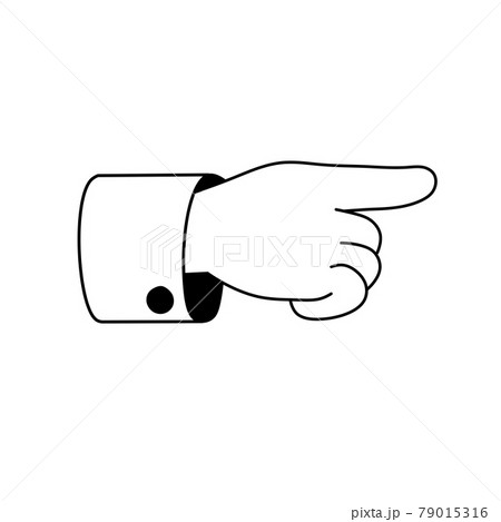 Index finger. Outline forefinger points to side. Direction indication. Cartoon illustration. Human hand. Businessman in a suit 79015316