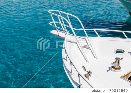 View of the bow of the yacht while sailing. View of the bow of the yacht while sailing. 79015649