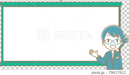 スクリーンの前でプレゼンする眼鏡の女性_フラット 79017912