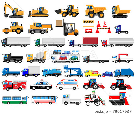 いろんな働く車を運転する男性(重機・トラック・緊急車両・バス・農業機械) いろんな働く車を運転する男性(重機・トラック・緊急車両・バス・農業機械) 79017937