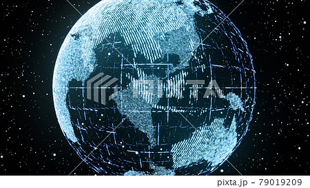 ホログラム デジタルの地球 粒子の未来的なサイバー背景のイラスト素材
