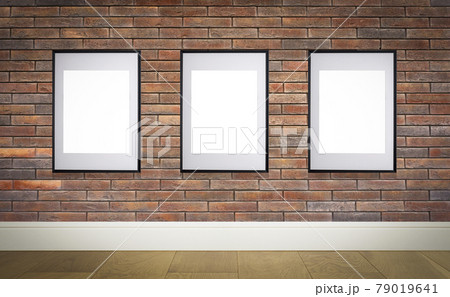 Mock up poster frame in interior wall. White frame for poster or photo image on brick loft wall in home room or office interior Mock up poster frame in interior wall. White frame for poster or photo image on brick loft wall in home room or office interior 79019641