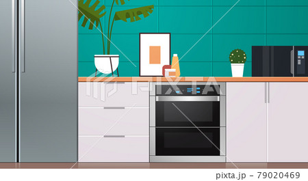 modern kitchen interior with new refrigerator oven and microvawe home appliances concept modern kitchen interior with new refrigerator oven and microvawe home appliances concept 79020469