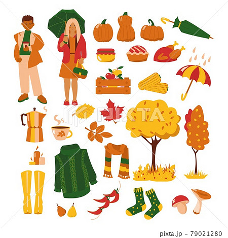 Set of autumn items on white background Fall season illustrations 79021280