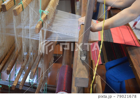 Ancient wooden towel embroidery loom 79021678