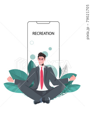 businessman sitting lotus pose online training healthy lifestyle concept business man meditating 79021705