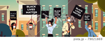 mix race protesters with black lives matter banners protesting against racial discrimination social problems of racism mix race protesters with black lives matter banners protesting against racial discrimination social problems of racism 79021869