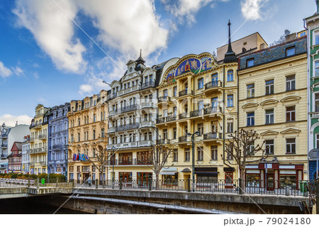 embankment of Tepla river, Karlovy Vary, Czech republic 79024180