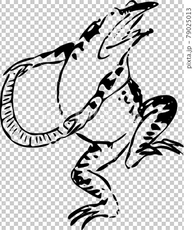 鳥獣戯画 びんささらを持って踊る蛙のイラスト素材