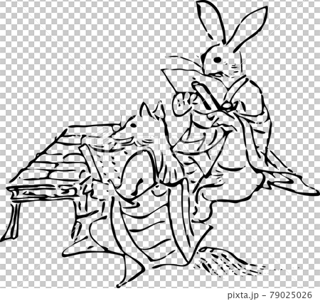 鳥獣戯画:読経に励むうさぎときつね 鳥獣戯画:読経に励むうさぎときつね 79025026