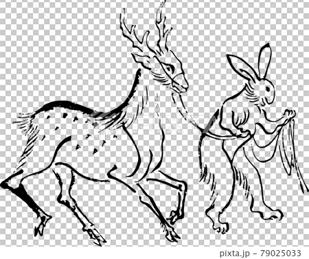 鳥獣戯画 鹿の手綱を引くうさぎのイラスト素材 鳥獣戯画 鹿の手綱を引くうさぎのイラスト素材