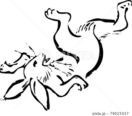 鳥獣戯画 ひっくり返るうさぎのイラスト素材