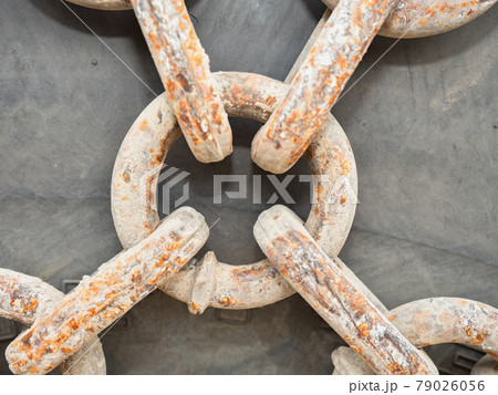 Mine loader tyre with protective chain. Wheel chain link detail 79026056