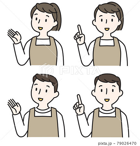 紹介 案内をするエプロン姿の男女のイラスト素材 紹介 案内をするエプロン姿の男女のイラスト素材