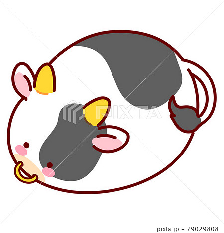 シンプルで可愛いまん丸な牛のイラスト 主線あり シンプルで可愛いまん丸な牛のイラスト 主線あり 79029808