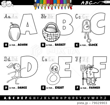 educational cartoon alphabet letters set from A to F color book page 79029903