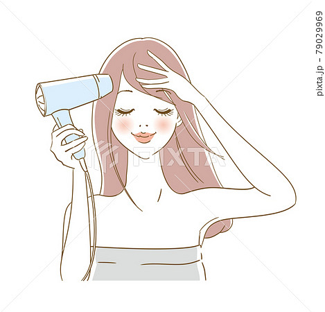 ドライヤーで髪を乾かす女性のイラスト素材