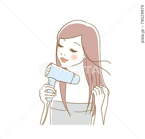 ドライヤーで髪を乾かす女性のイラスト素材