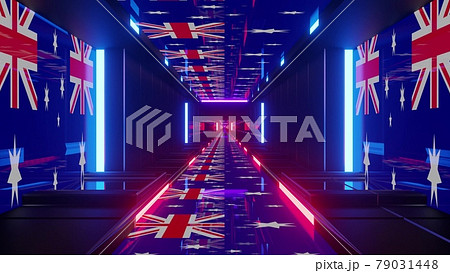 4K UHD tunnel with Australian flags ornaments 3D illustration 4K UHD tunnel with Australian flags ornaments 3D illustration 79031448