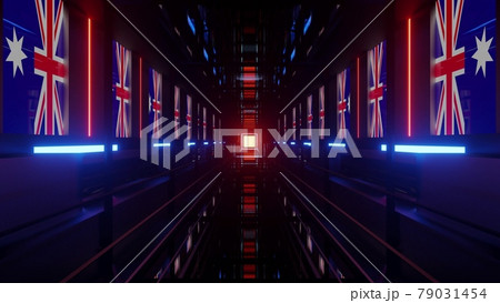 4k Uhd Tunnel With Australian Flags 3d のイラスト素材