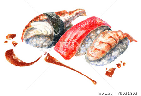 Color pencils illustration of sushi Color pencils illustration of sushi 79031893
