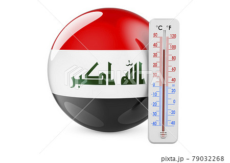 Thermometer with Iraqi flag. Heat in Iraq concept. 3D rendering Thermometer with Iraqi flag. Heat in Iraq concept. 3D rendering 79032268