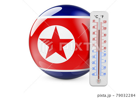 Thermometer with North Korean flag. Heat in North Korea concept. 3D rendering 79032284