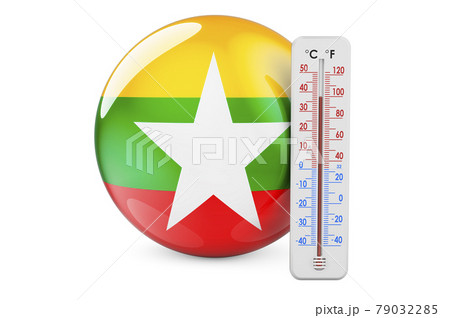 Thermometer with Myanmar flag. Heat in Myanmar concept. 3D rendering 79032285