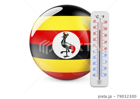 Thermometer with Ugandan flag. Heat in Uganda concept. 3D rendering Thermometer with Ugandan flag. Heat in Uganda concept. 3D rendering 79032300