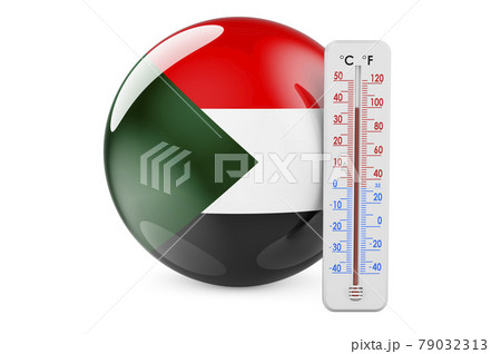 Thermometer with Sudanese flag. Heat in Sudan concept. 3D rendering Thermometer with Sudanese flag. Heat in Sudan concept. 3D rendering 79032313