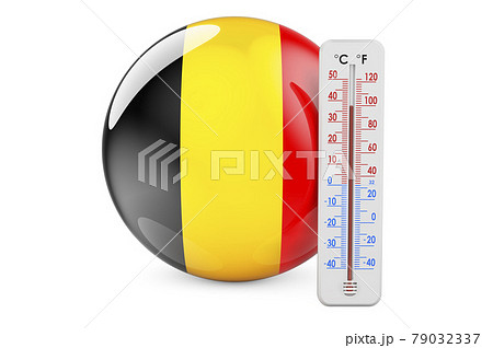 Thermometer with Belgian flag. Heat in Belgium concept. 3D rendering Thermometer with Belgian flag. Heat in Belgium concept. 3D rendering 79032337