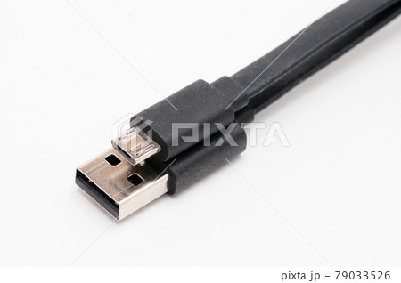 Micro USB cord USB adapter on white background 79033526