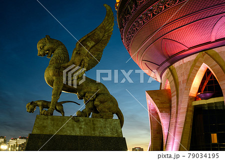 Winged panther at Wedding palace at night, Kazan, Tatarstan, Russia 79034195