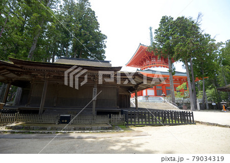 高野山壇上伽藍　不動堂と根本大塔　和歌山県高野町 79034319