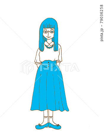 めがねの女性　3色　ブルー 79036258