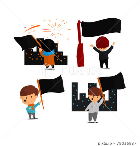 Independence Day illustration. People are shaking the national flag. Cute cartoon character set 79036937