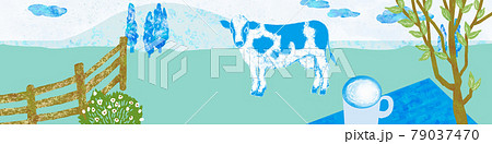 牧場の風景手描きイラストのイラスト素材