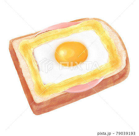 マヨネーズとハムと目玉焼きのトーストのカラーイラスト 79039193