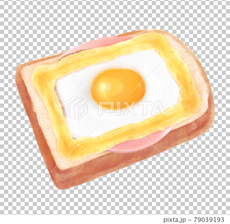マヨネーズとハムと目玉焼きのトーストのカラーイラスト 79039193