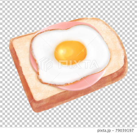 ハムと目玉焼きのトーストのカラーイラストのイラスト素材