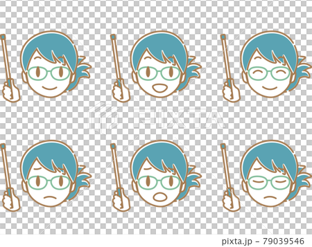 説明する女性の顔アイコン_フラット青めがね 79039546