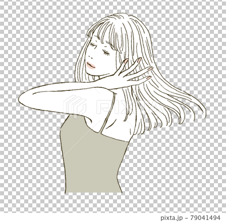 ビューティー　ヘアケアをする女性のイラストレーション 79041494