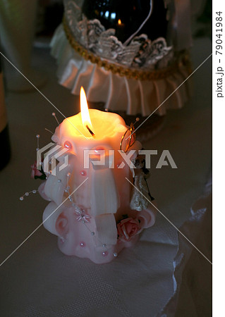 burning wedding candle on the festive table burning wedding candle on the festive table 79041984