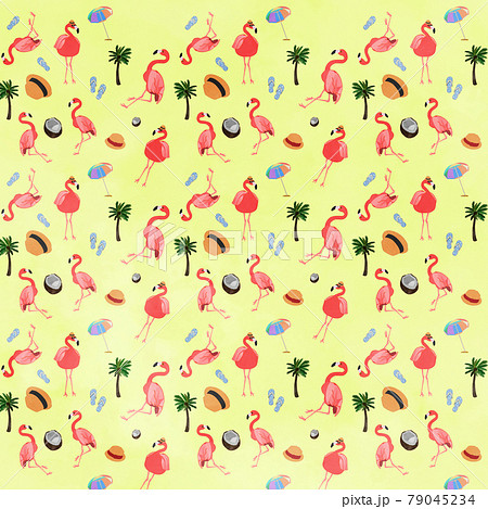夏のイメージフラミンゴパターン　イエローVer 79045234