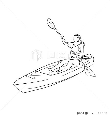 Sketch of kayaking people, Hand drawn Vector illustration 79045386