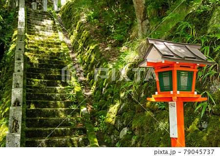 京都観光地 鞍馬寺から貴船神社へ行く山道の写真素材