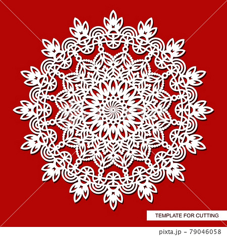 Decorative panel with a mandala. Round openwork element. Abstract floral pattern, carved decor, magic circle. Oriental motive. Vector layout for printing or plotter laser cutting of metal, paper, wood Decorative panel with a mandala. Round openwork element. Abstract floral pattern, carved decor, magic circle. Oriental motive. Vector layout for printing or plotter laser cutting of metal, paper, wood 79046058