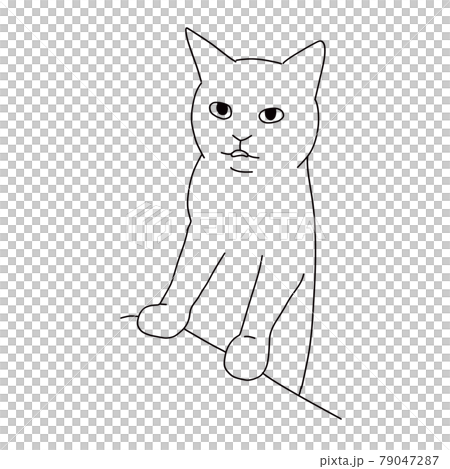 Line drawing illustration of a cat holding a hand on the table 79047287