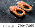 Fresh salmon fish fillet on wooden board 79047865